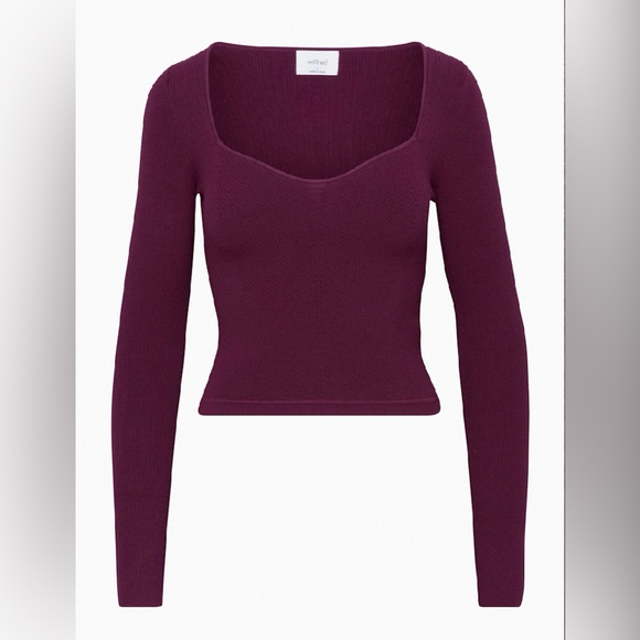 Aritzia Wilfred Tuscany Sweetheart Knit Sweater Maroon Size M - Picture 5 of 16
